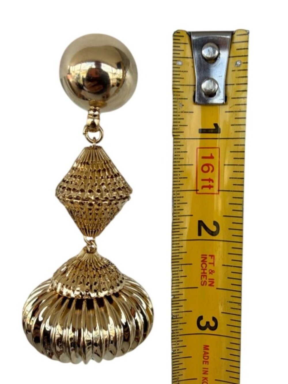 Vintage NOS Large Goldtone Statement Chunky Pierced Earrings Pendulum 3.5" Long - Picture 2 of 3